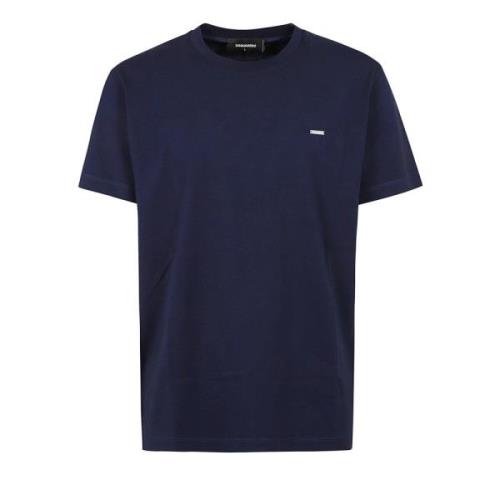 Blå Crew-neck Bomull T-skjorte Regular Fit