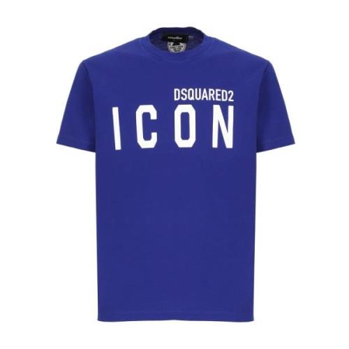 Blå Bomull T-skjorte med Kontrasterende Logo