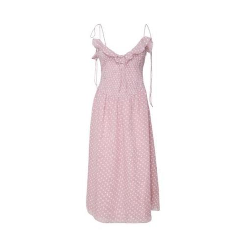 Rosa Retro Ruffled Neckline Kjole