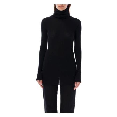 Sort Ribbet Strikket Turtleneck Genser