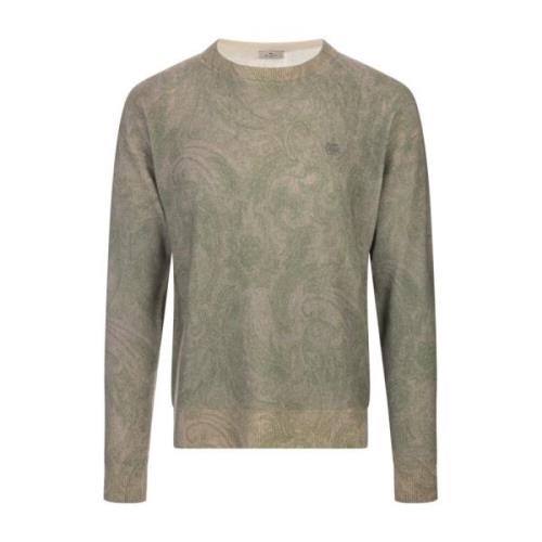 Grønn Paisley Ull Crew-Neck Genser