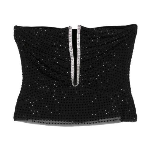 Bandeau Hals Sort Skjorte med Diamanté