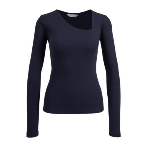 Rib Triangle Neck Top - Navy