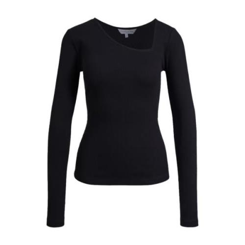 Rib Triangle Neck Top - Svart