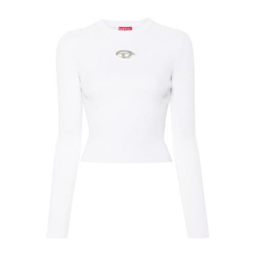 Hvit Ribbet Logo Crew Neck Top