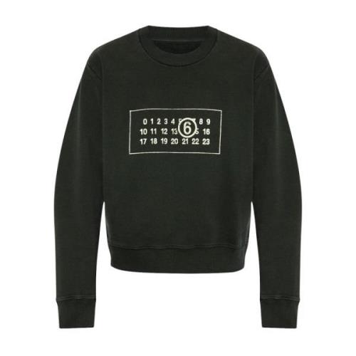 Svart Tall Motiv Crew Neck Genser