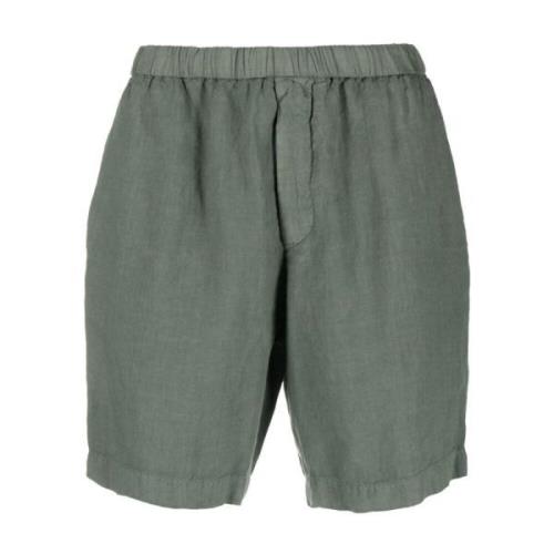 Grønn Lin Shorts Elastisk Midje Lomme