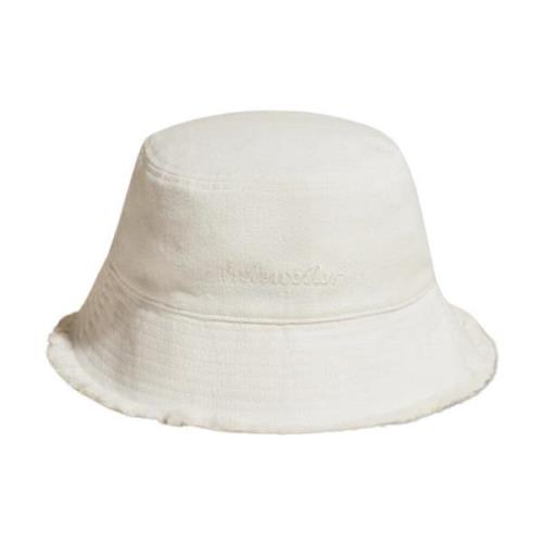 Hvit Lin Bucket Hat med Logo