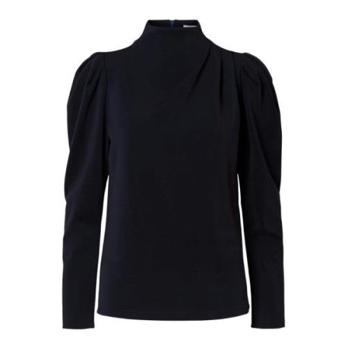 Strukturert T-Neck Top - Mørk Safir