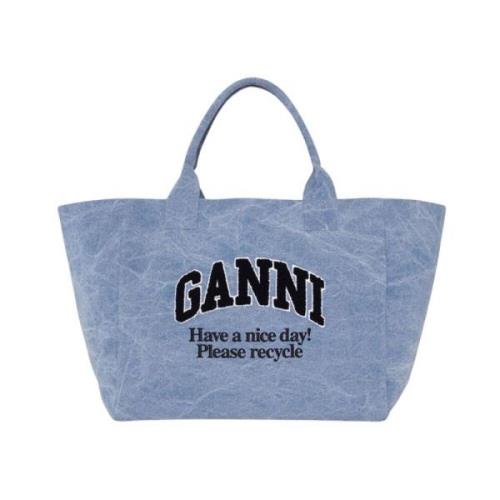 Vintage Oversized Canvas Tote Bag Light Blue