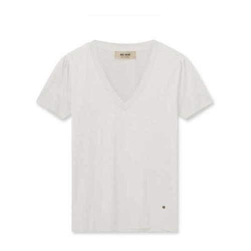 Myk V-hals Tee Top i Ecru