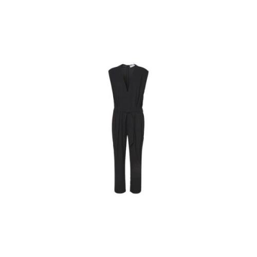 Sort V-hals Jumpsuit med Lommer