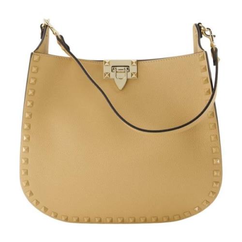 Grain Leather Rockstud Hobo Veske