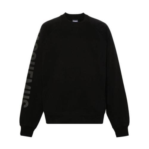 Svart Crew Neck Sweater Flocked Logo