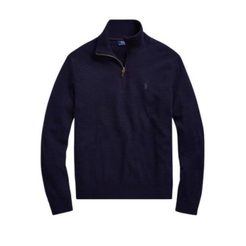 Navy Merino Ull Half-Zip Polo