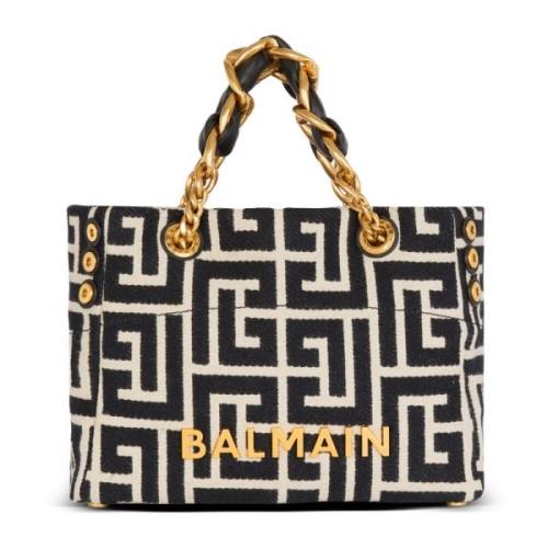 Liten 1945 Myk totebag i jacquardstoff med PB Labyrinth monogram