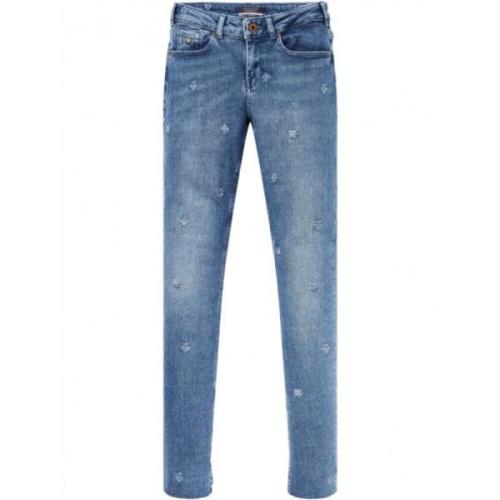 Broderte Skinny Jeans med Hjertedetaljer