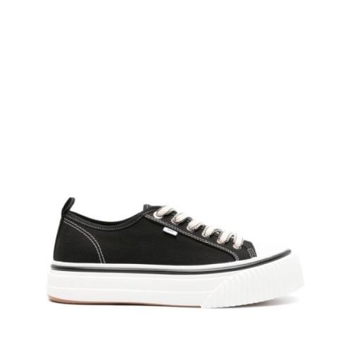 Svarte Canvas Sneakers Kontrastsøm