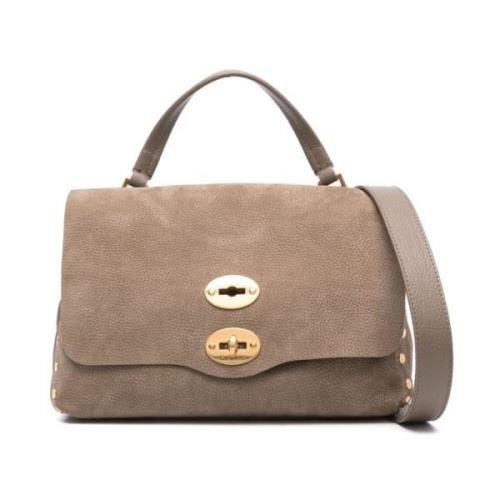 Grained Leather Shoulder Bag Grey