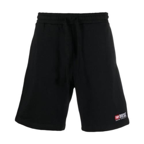 Sporty Svart Crown-Div Broderte Shorts