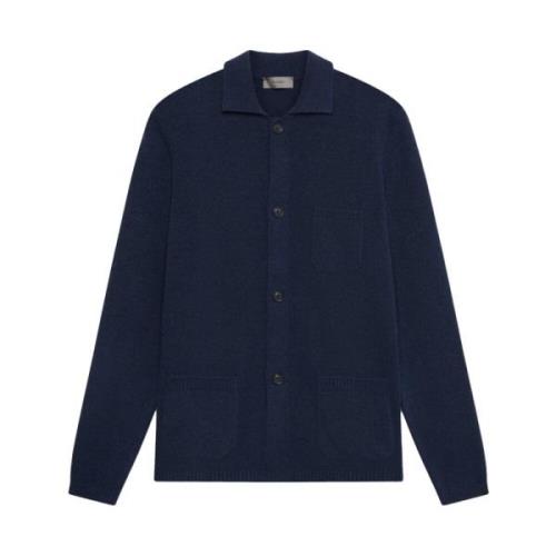 Navy Cardigan med Lommer og Krage