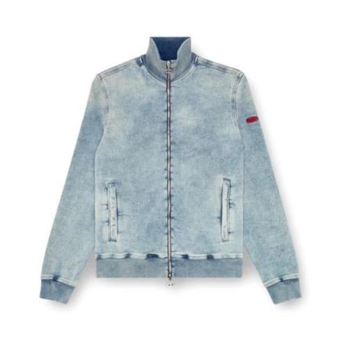 Track Denim Zip-Up Sweatshirt