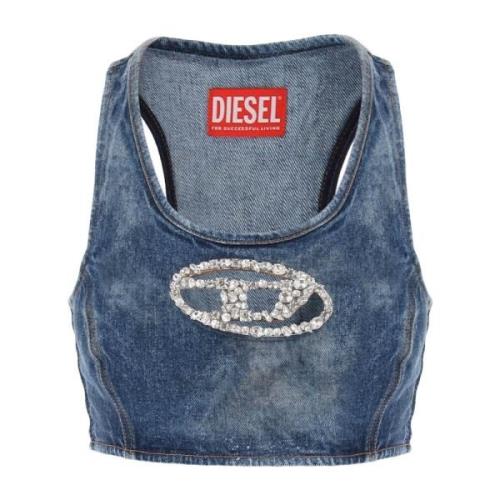 Denim Crop Top med Juvelspenne