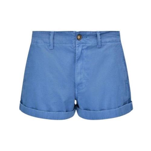 Blå Chino Shorts med Brettekanter