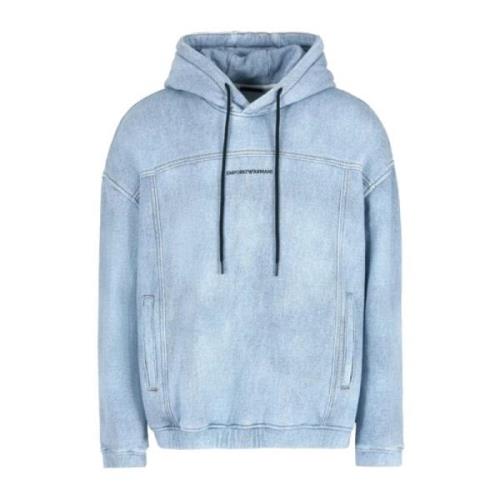 Denim Sweatshirt med Hette og Logo Skrift