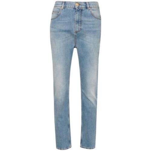 Blå Tapered Jeans med Logo Applikasjon