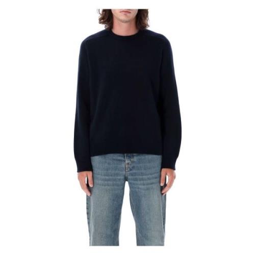 Navy Strikket Crew Neck Sweater