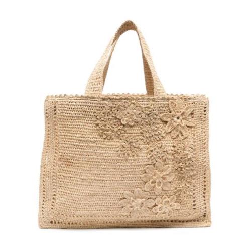 Blomsterapplikasjon Raffia Tote Bag