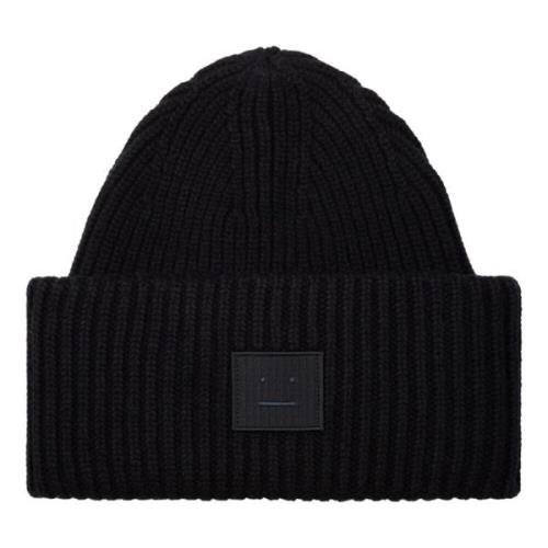 Svart Ribbestrikket Beanie Lue