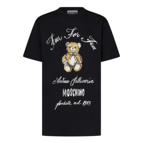 Svart Teddybjørn Print Oversized T-skjorte