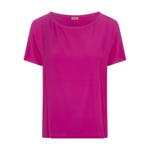 Silke Fuchsia T-skjorte med Rund Hals