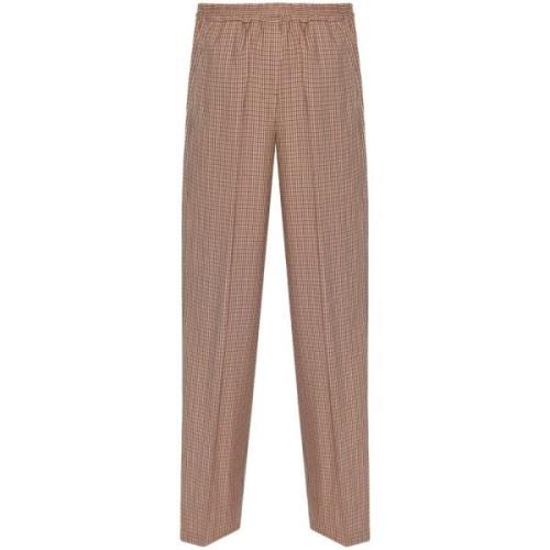 Beige Check Wide Leg Trousers