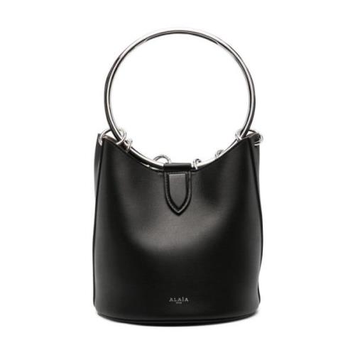 Svart Skinn Bucket Bag Ring Detaljer