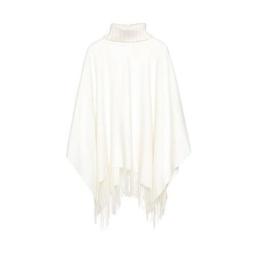 Hvit Ull Cashmere Poncho Cape