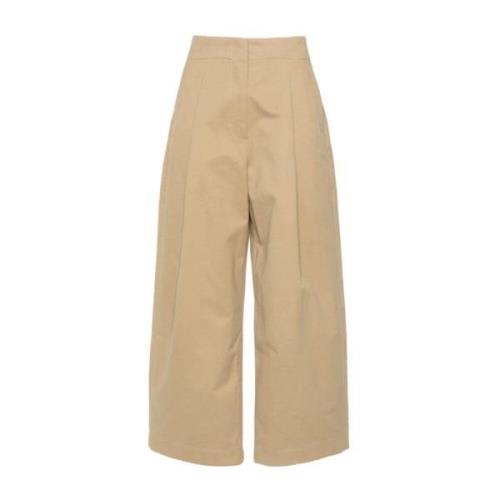 Beige Plissert Wide Leg Bukser