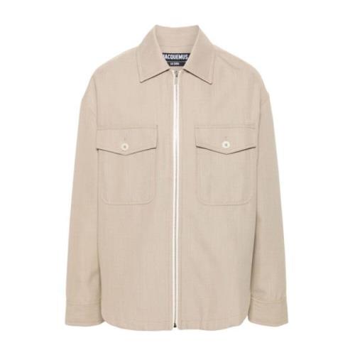 Beige Canvas Box-Pleat Jacket