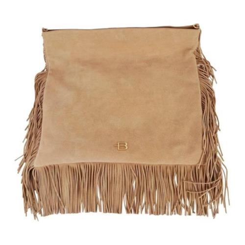 Suede Fringed Skulderveske med Glidelås