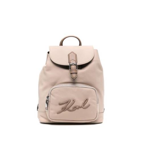 Beige Signature Ryggsekk med Spenne Detalj