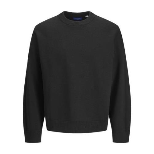 Sort Strikket Crew Neck Genser