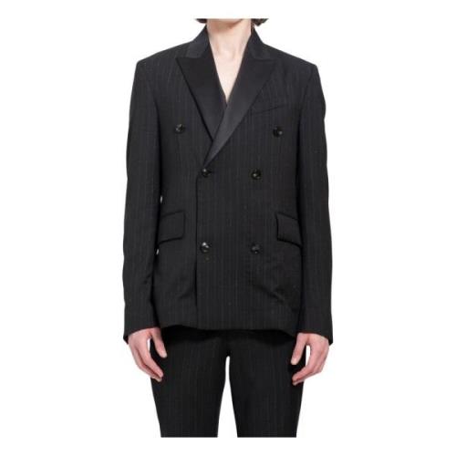 Sort Pinstripe Dobbeltspent Blazer