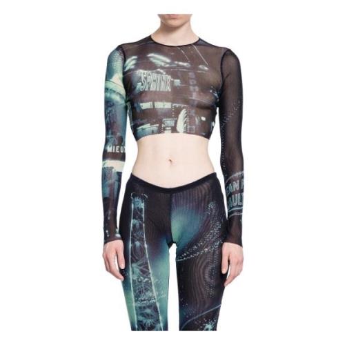 Trykt Mesh Langermet Crop Top