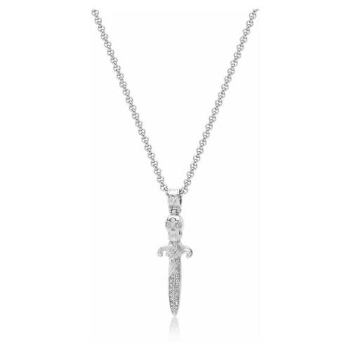 Mens Silver Skull Sword Necklace