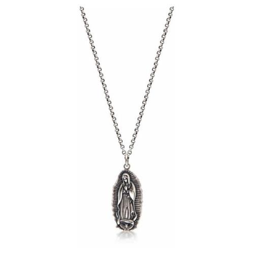 Mens Silver Necklace with Our Lady of Guadalupe Pendant