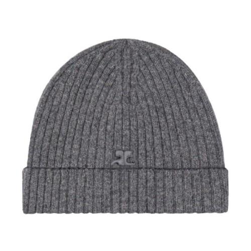 Grå Ull Ribbestrikket Beanie Lue