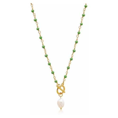 Womens Green CZ Wrap Necklace with Pearl