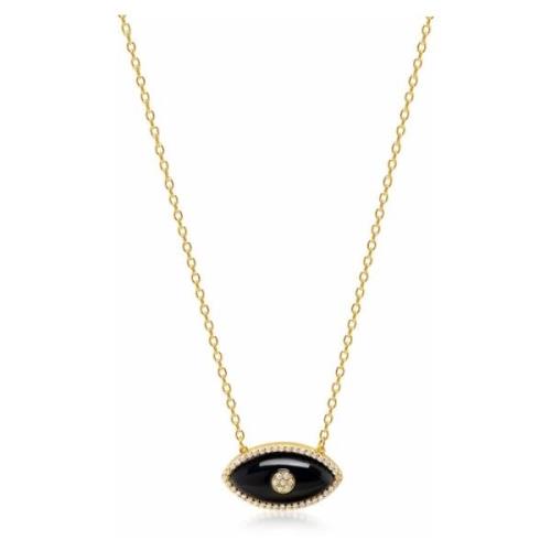 Womens Black Enamel Evil Eye Necklace